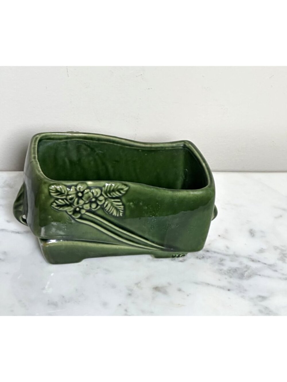 Vintage USA Green Ceramic Planter, Rectangular Floral Planter, Cottagecore Plant - Picture 2 of 9